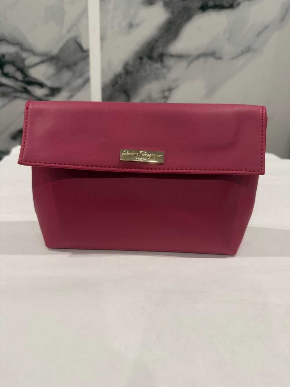 Salvatore Ferragamo Fuchsia. Faux Leather Cosmetic Case with Gold Plaque